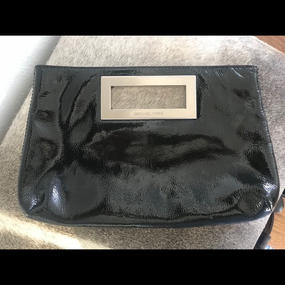 Michael Kors black patent leather clutch